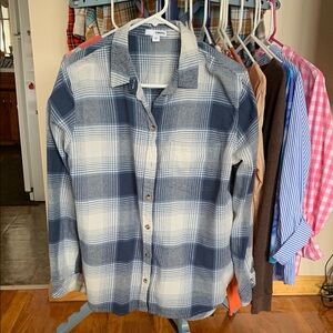 Sonoma Blues and Light Gray Women Flannel Button Down Shirt